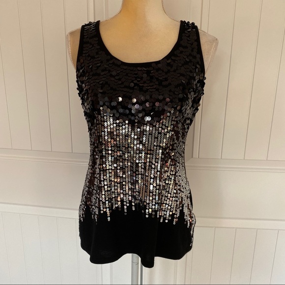 Dress Barn Tops - Dress Barn black sequins sleeveless top size large